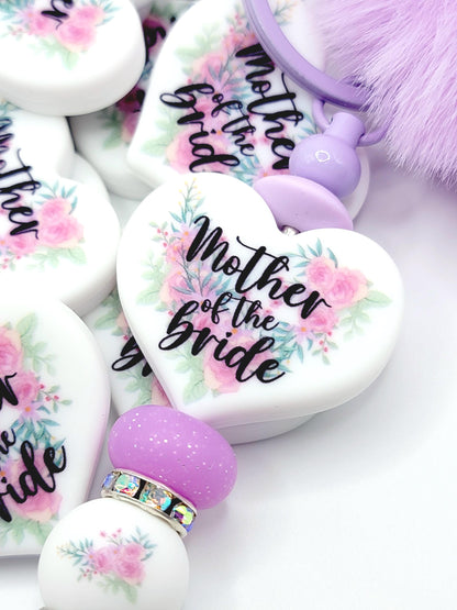 Floral Mother of the Bride Heart Focal Pen Bead – Printed Silicone Bridal Gift Bead (Set of 2)