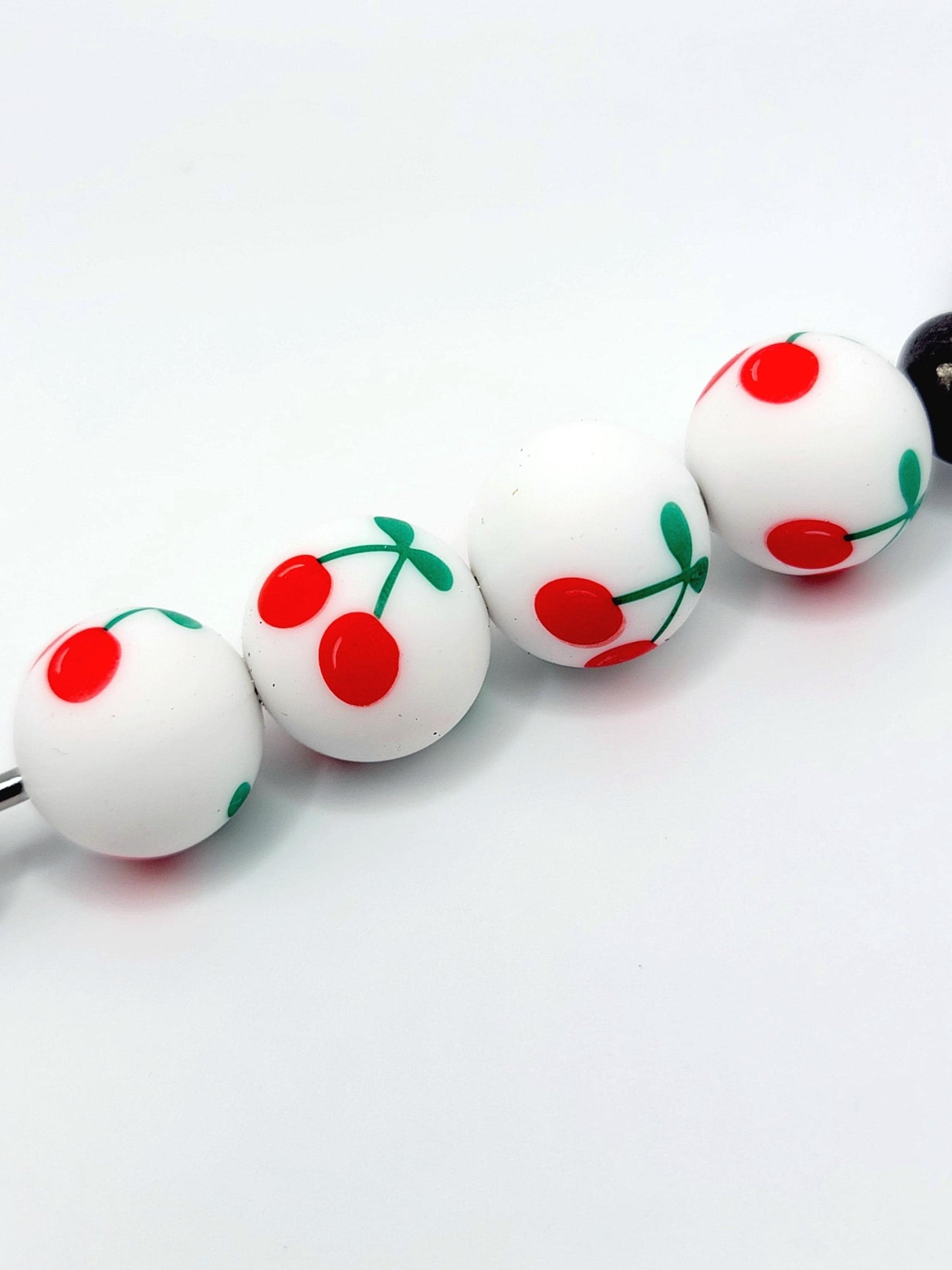 15mm Printed Cherry Print Silicone Bead – Round Fruit Spacer Beads for Pens & Wristlets