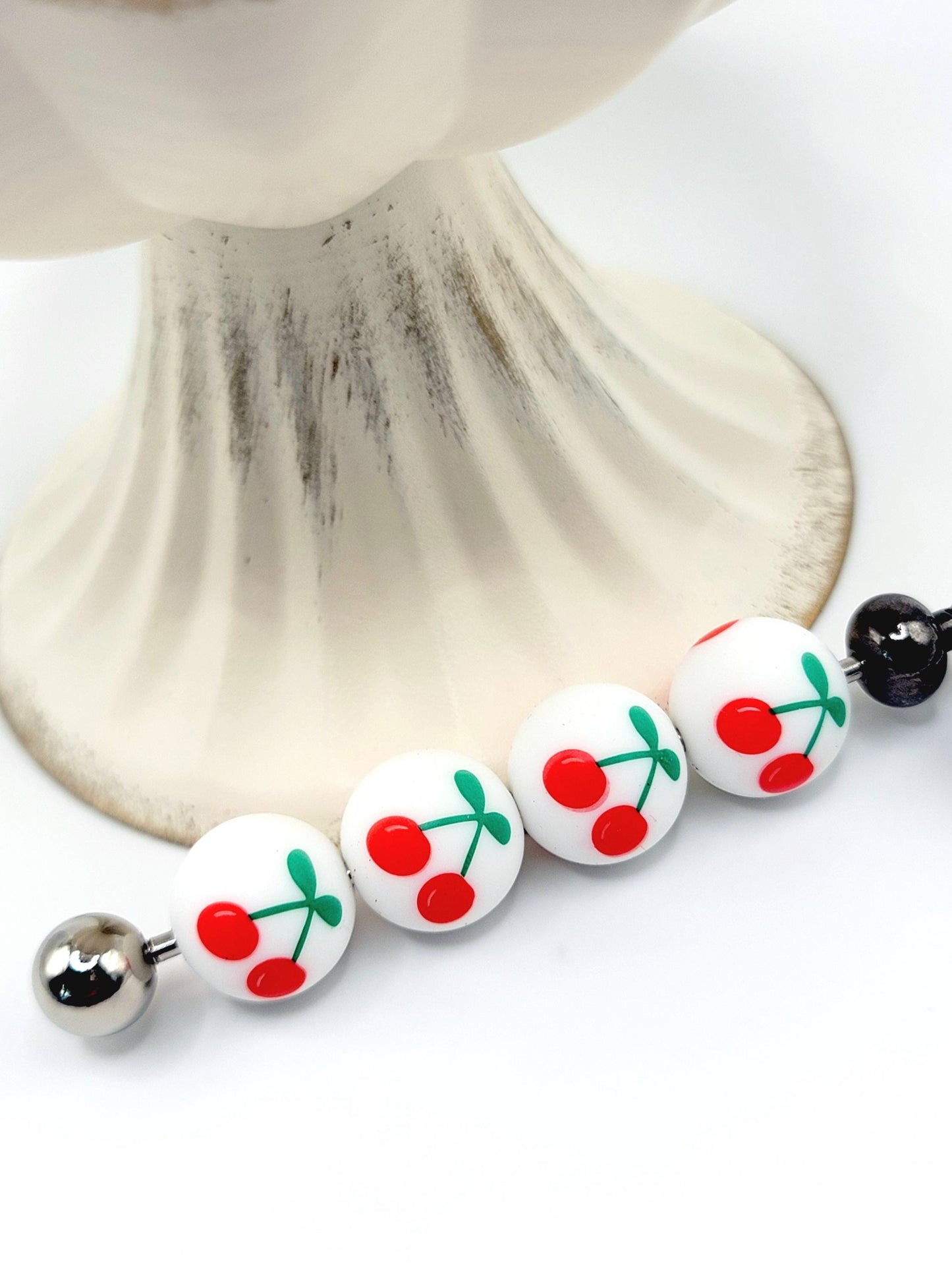 15mm Printed Cherry Print Silicone Bead – Round Fruit Spacer Beads for Pens & Wristlets