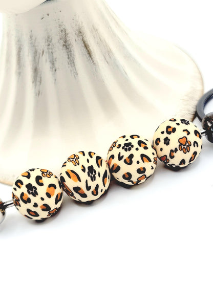 15mm Printed Brown Leopard Paw Print Silicone Bead – Round Pet Beads for Pens & Wristlets