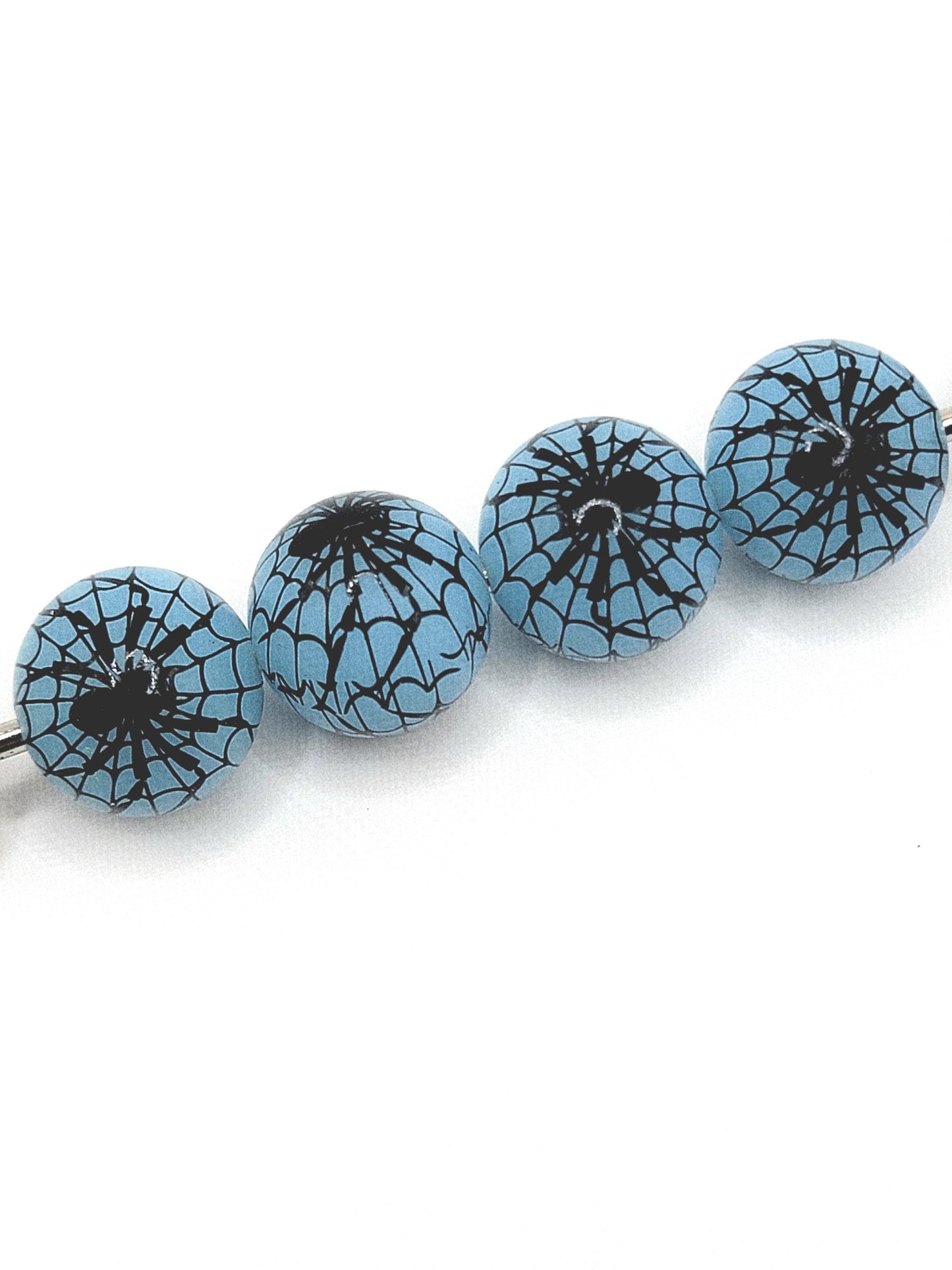 15mm Printed Blue Halloween Spider Web Silicone Beads – Spooky Round Beads for Pens & Wristlets