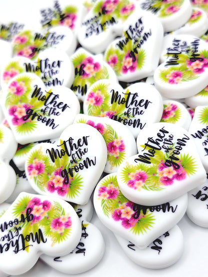 Tropical Mother of the Groom Heart Focal Pen Bead – Printed Silicone Bridal Pen Bead (Set 1 or 2)