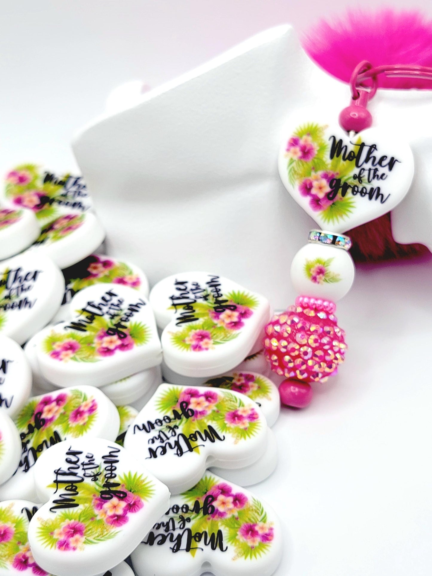 Tropical Mother of the Groom Heart Focal Pen Bead – Printed Silicone Bridal Pen Bead (Set 1 or 2)