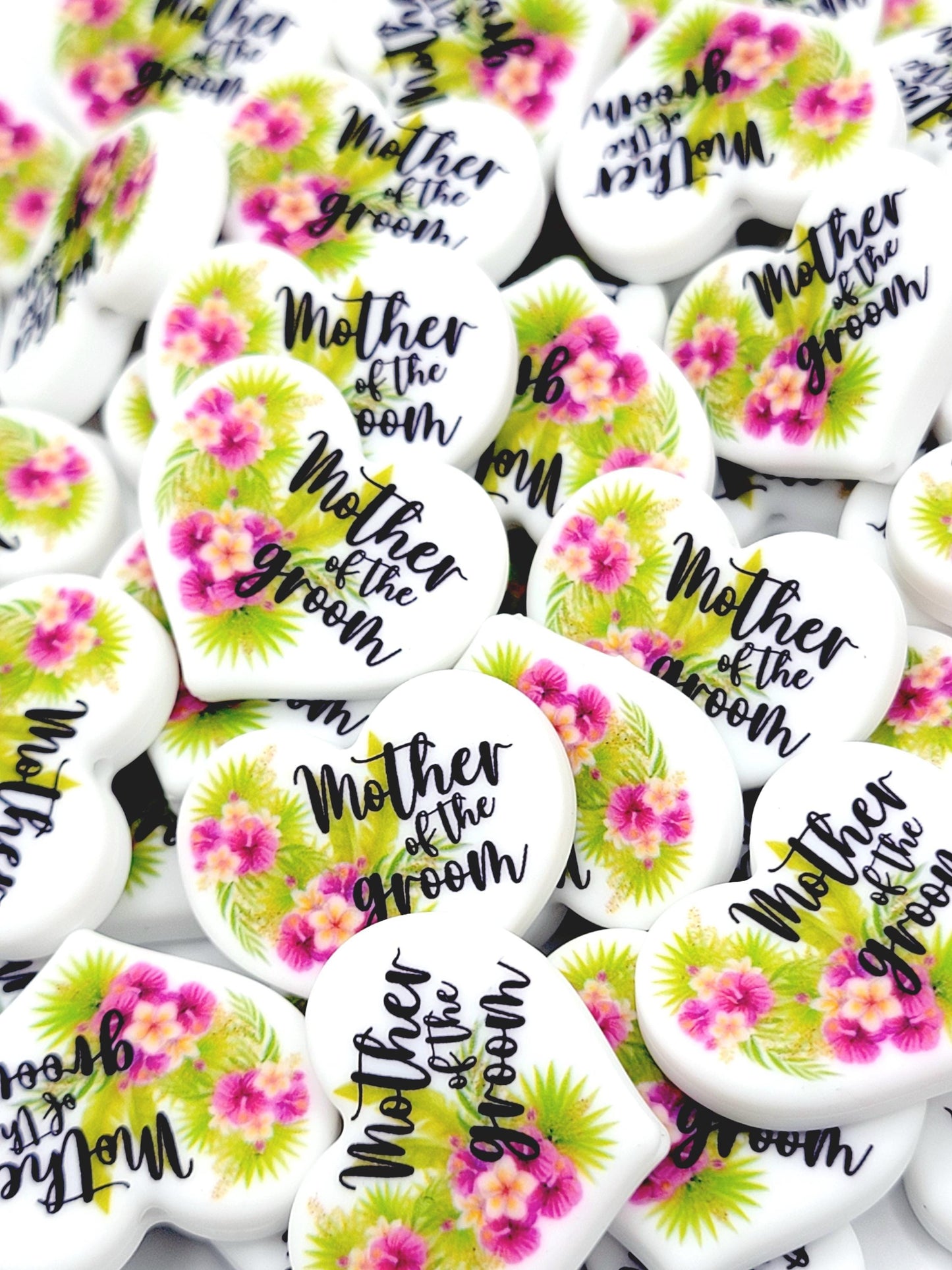 Tropical Mother of the Groom Heart Focal Pen Bead – Printed Silicone Bridal Pen Bead (Set 1 or 2)