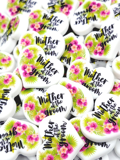 Tropical Mother of the Groom Heart Focal Pen Bead – Printed Silicone Bridal Pen Bead (Set 1 or 2)