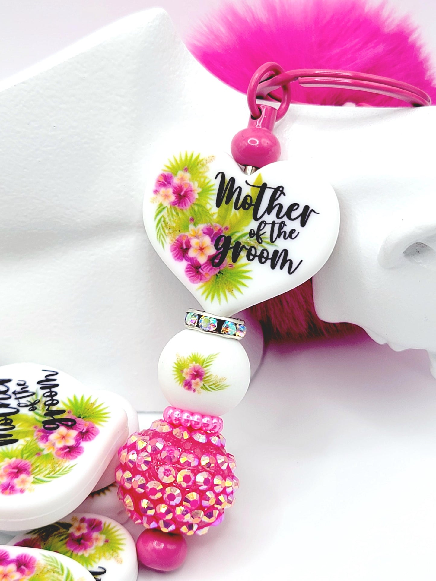 Tropical Mother of the Groom Heart Focal Pen Bead – Printed Silicone Bridal Pen Bead (Set 1 or 2)