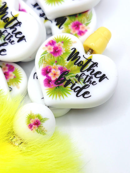 Tropical Mother of the Bride Heart Focal Pen Bead – Printed Silicone Bridal Pen Bead (Set 1 or 2)