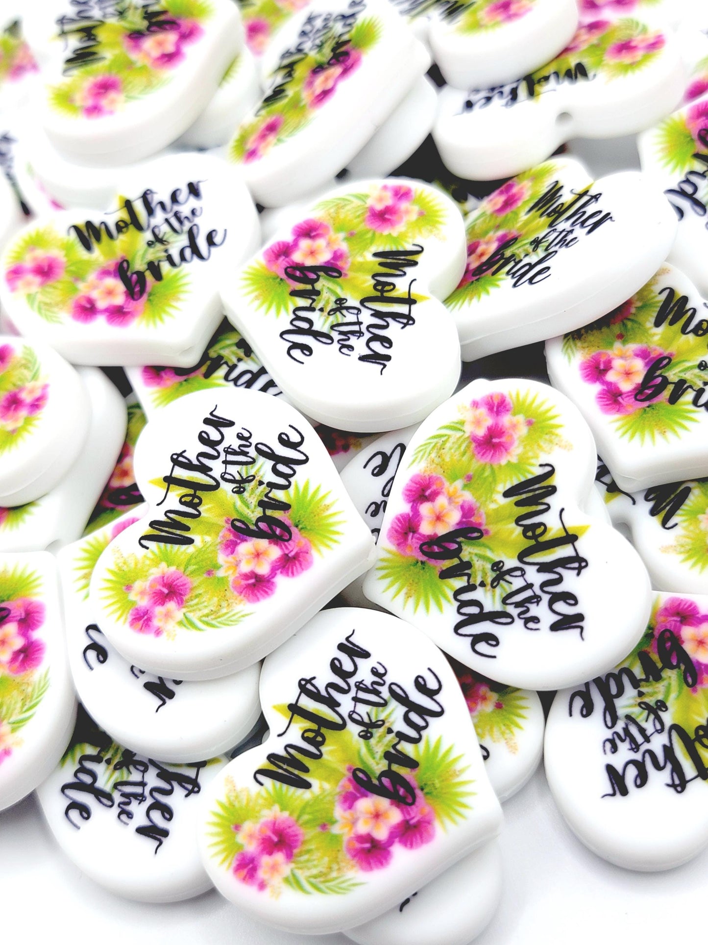 Tropical Mother of the Bride Heart Focal Pen Bead – Printed Silicone Bridal Pen Bead (Set 1 or 2)