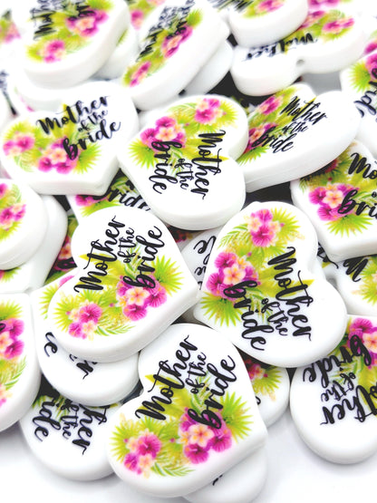 Tropical Mother of the Bride Heart Focal Pen Bead – Printed Silicone Bridal Pen Bead (Set 1 or 2)