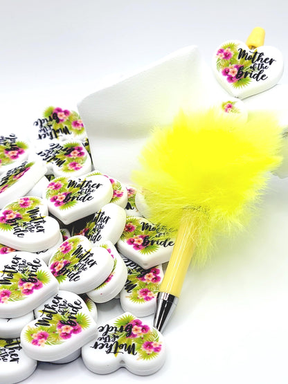 Tropical Mother of the Bride Heart Focal Pen Bead – Printed Silicone Bridal Pen Bead (Set 1 or 2)