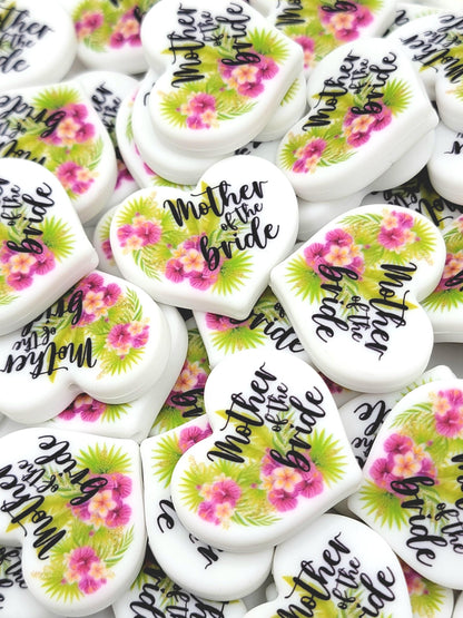 Tropical Mother of the Bride Heart Focal Pen Bead – Printed Silicone Bridal Pen Bead (Set 1 or 2)