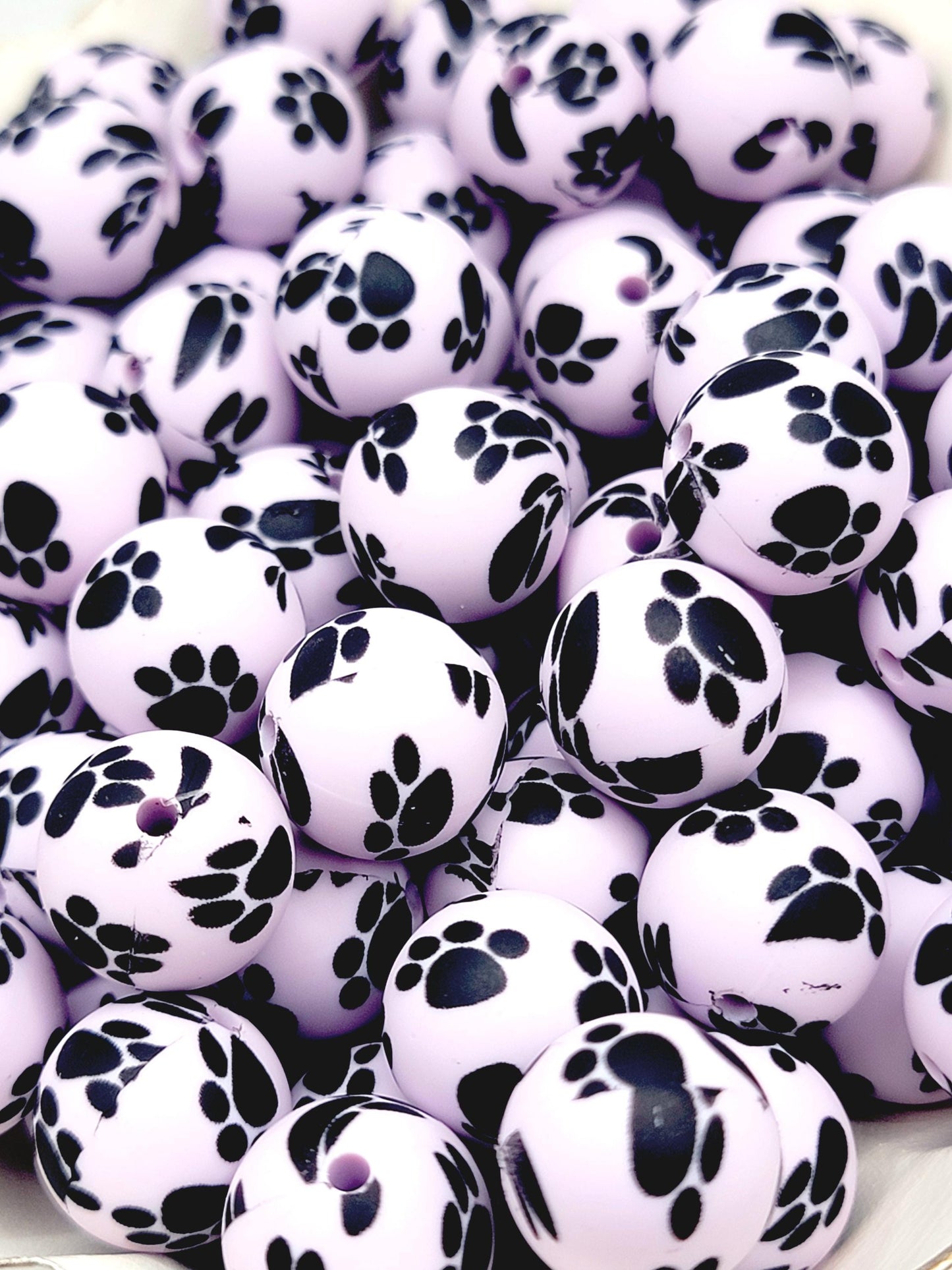 15mm Printed Light Purple Paw Print Silicone Bead – Paw Pet Beads for Pens & Wristlets