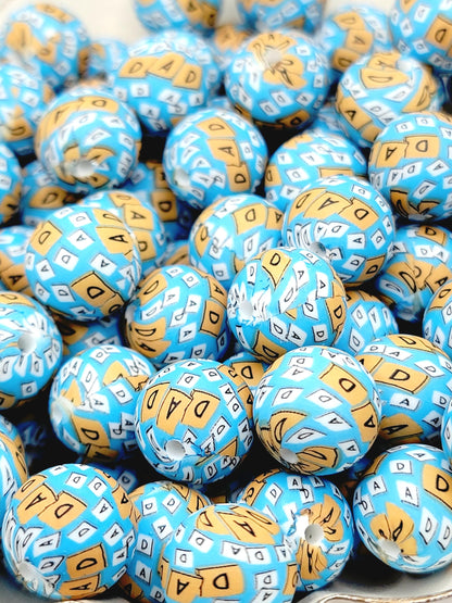 15mm Printed “Dad” Letter Game Silicone Bead – Father’s Day Round Beads for Pens & Wristlets