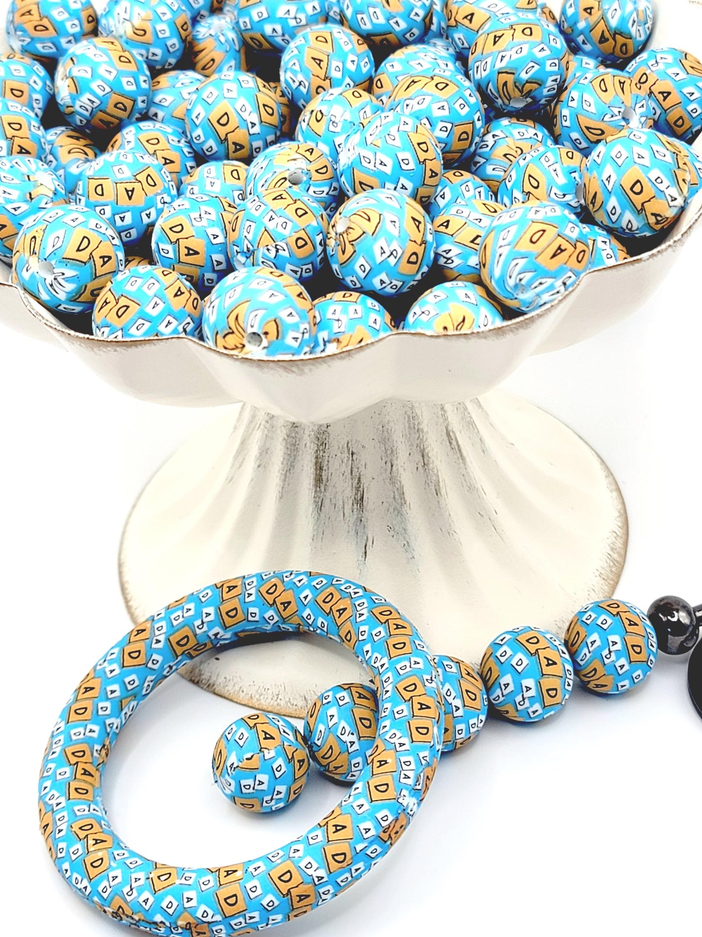 15mm Printed “Dad” Letter Game Silicone Bead – Father’s Day Round Beads for Pens & Wristlets