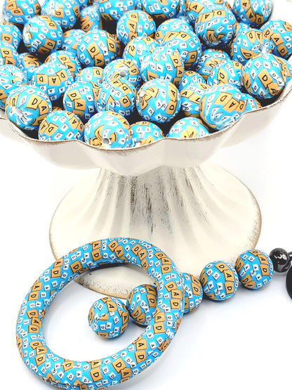 15mm Printed “Dad” Letter Game Silicone Bead – Father’s Day Round Beads for Pens & Wristlets