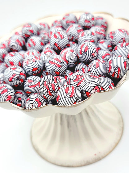 15mm Printed Mom Tattoo Heart Silicone Bead – Mom Theme Round Spacer Beads for Pens & Wristlets