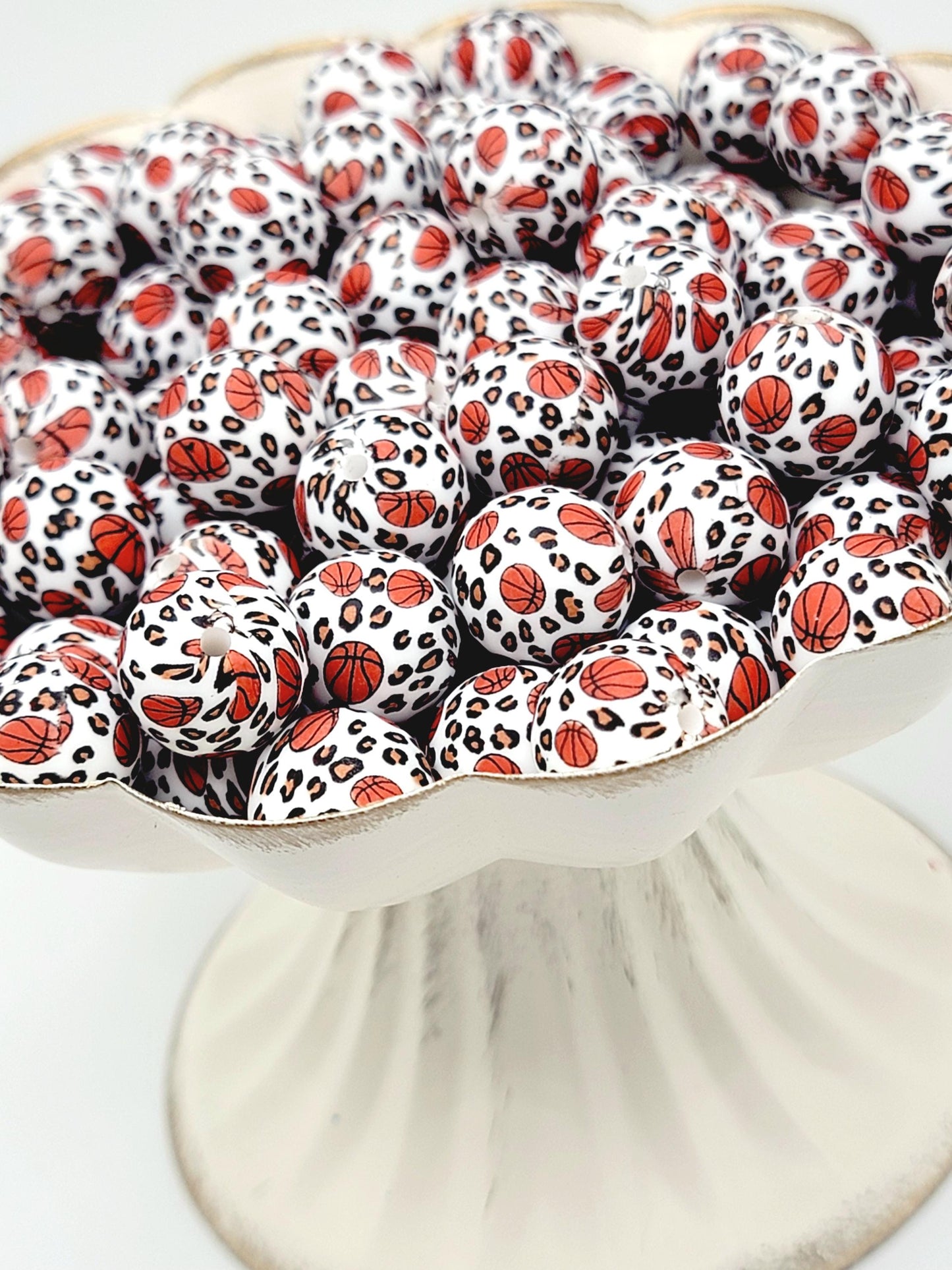 15mm Printed Basketball Leopard Print Silicone Bead – Sports Theme Round Spacer Beads for Pens & Wristlets