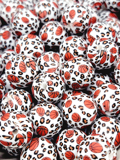15mm Printed Basketball Leopard Print Silicone Bead – Sports Theme Round Spacer Beads for Pens & Wristlets