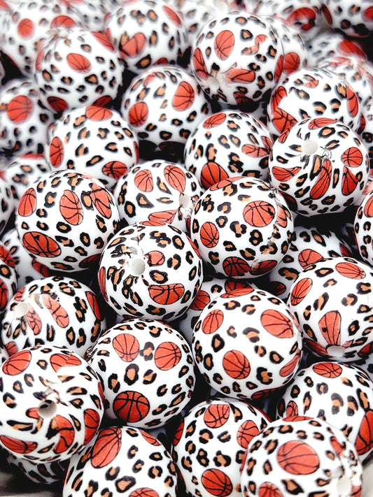 15mm Printed Basketball Leopard Print Silicone Bead – Sports Theme Round Spacer Beads for Pens & Wristlets