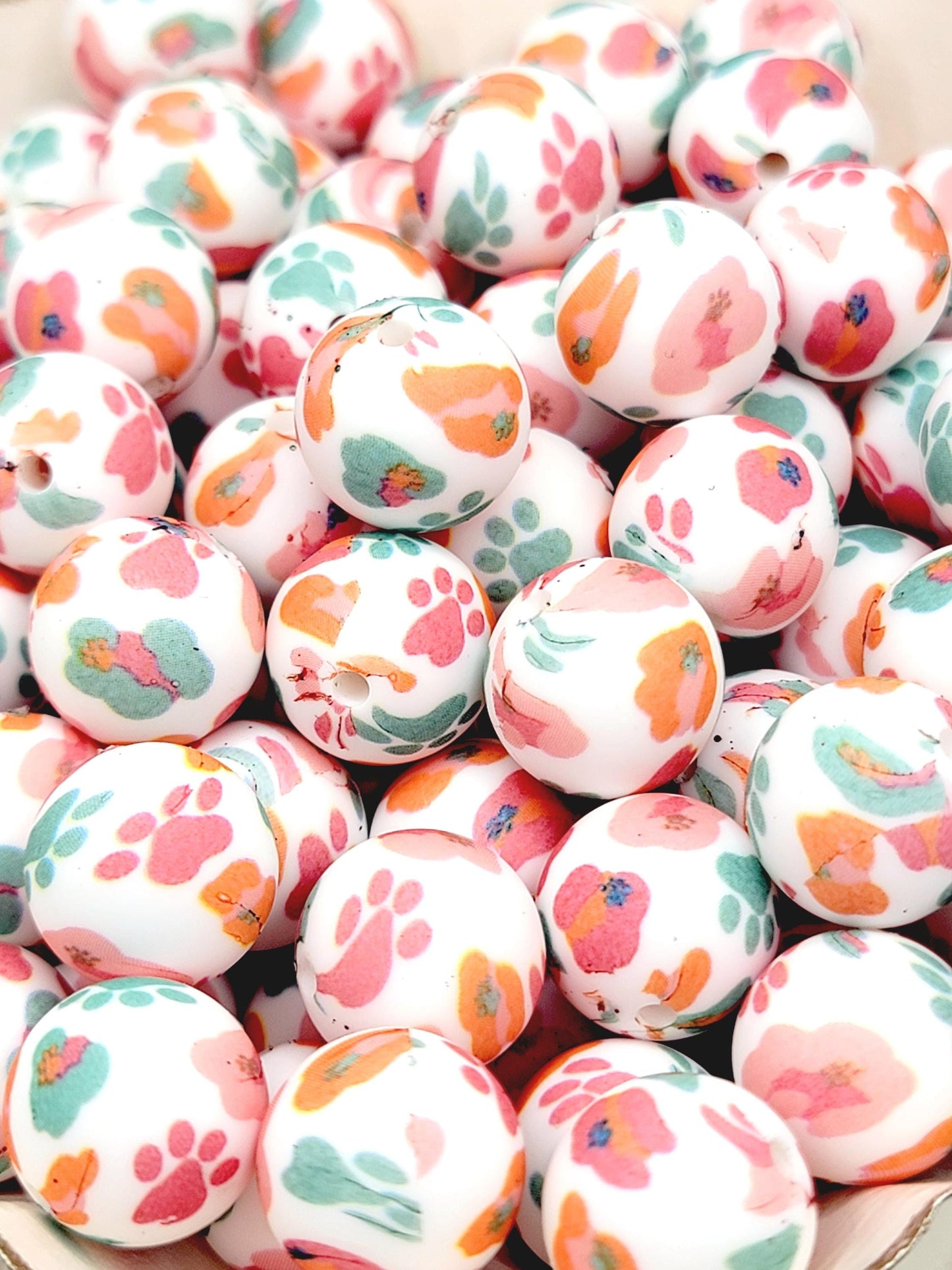 15mm Printed Sunset Dog Paw Print Silicone Bead – Round Pet Beads for Pens & Wristlets
