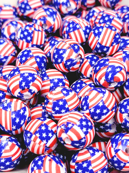 15mm Printed USA Flag Patriotic Silicone Beads – Round Fourth of July Beads for Pens & Wristlets