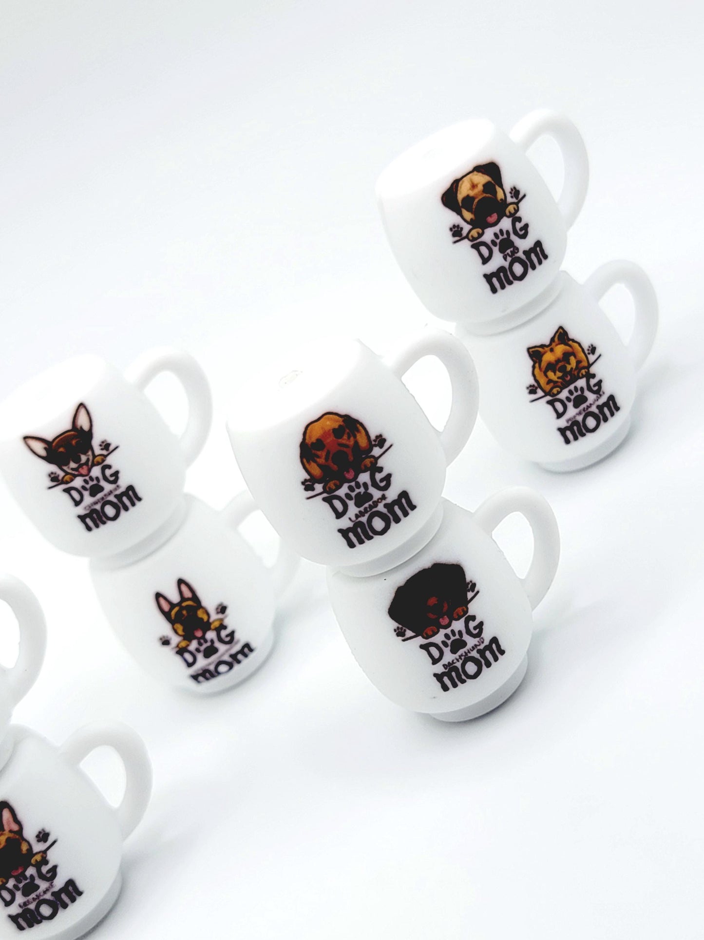 Yorkie Dog Mom 3D Cup Silicone Focal Bead – Dog Lover Pen Bead (Set of 1, 2 or 5)
