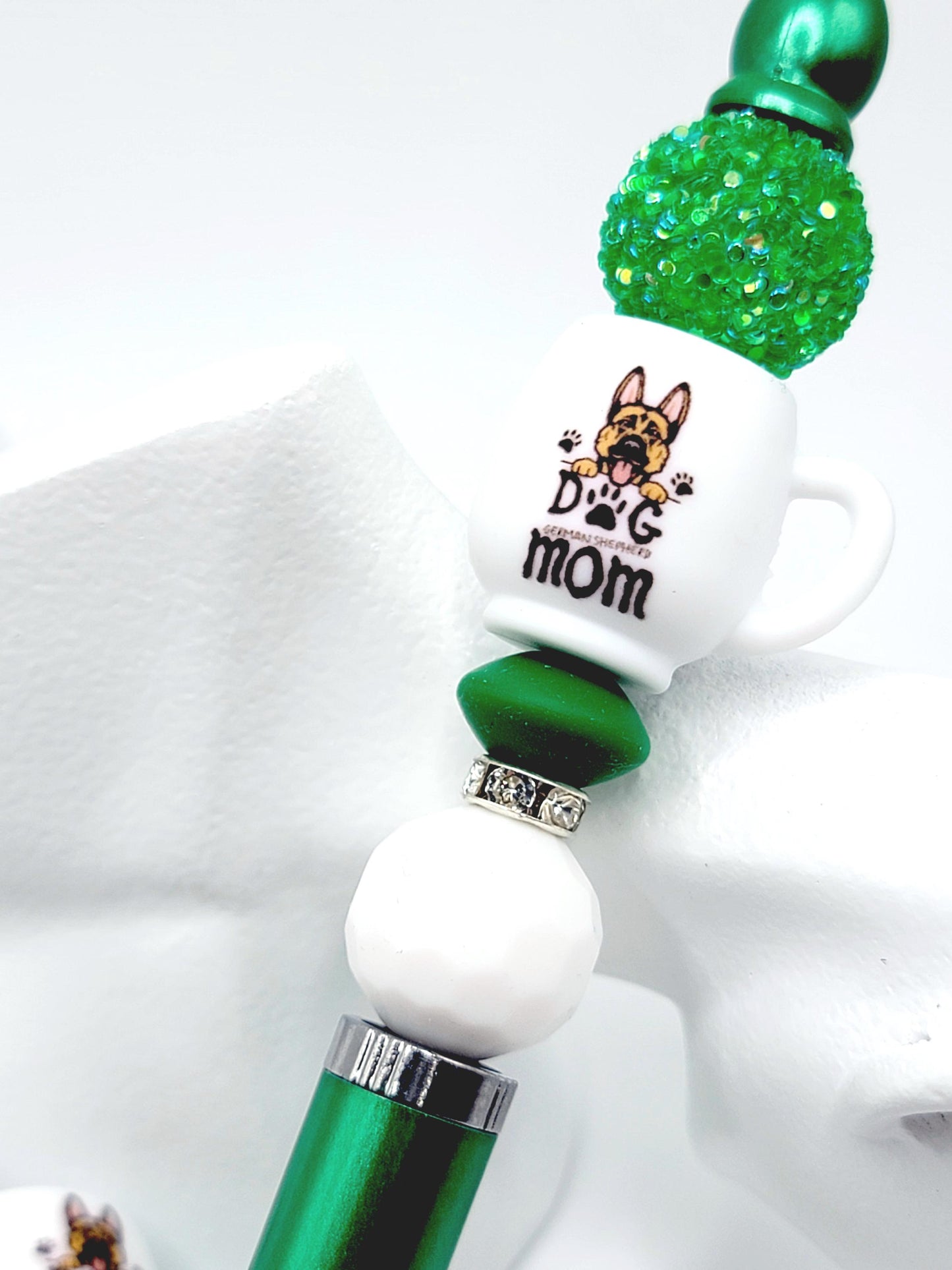 German Shepherd Dog Mom 3D Cup Silicone Focal Bead – Dog Lover Pen Bead (Set of 1, 2 or 5)