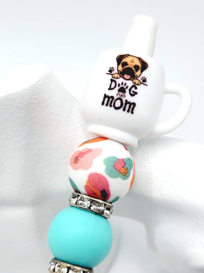 Pug Dog Mom 3D Cup Silicone Focal Bead – Dog Lover Pen Bead (Set of 1, 2 or 5)
