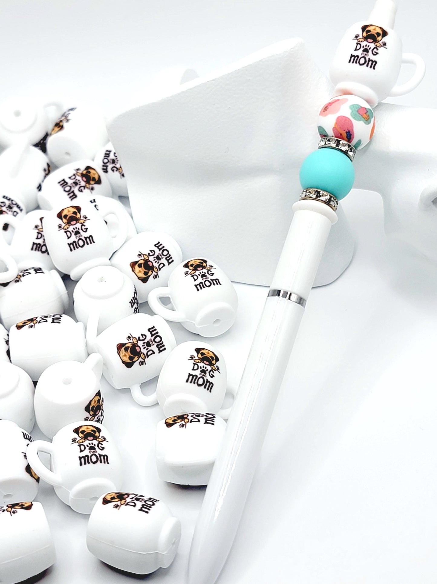 Pug Dog Mom 3D Cup Silicone Focal Bead – Dog Lover Pen Bead (Set of 1, 2 or 5)