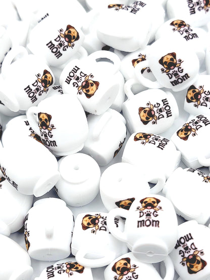 Pug Dog Mom 3D Cup Silicone Focal Bead – Dog Lover Pen Bead (Set of 1, 2 or 5)
