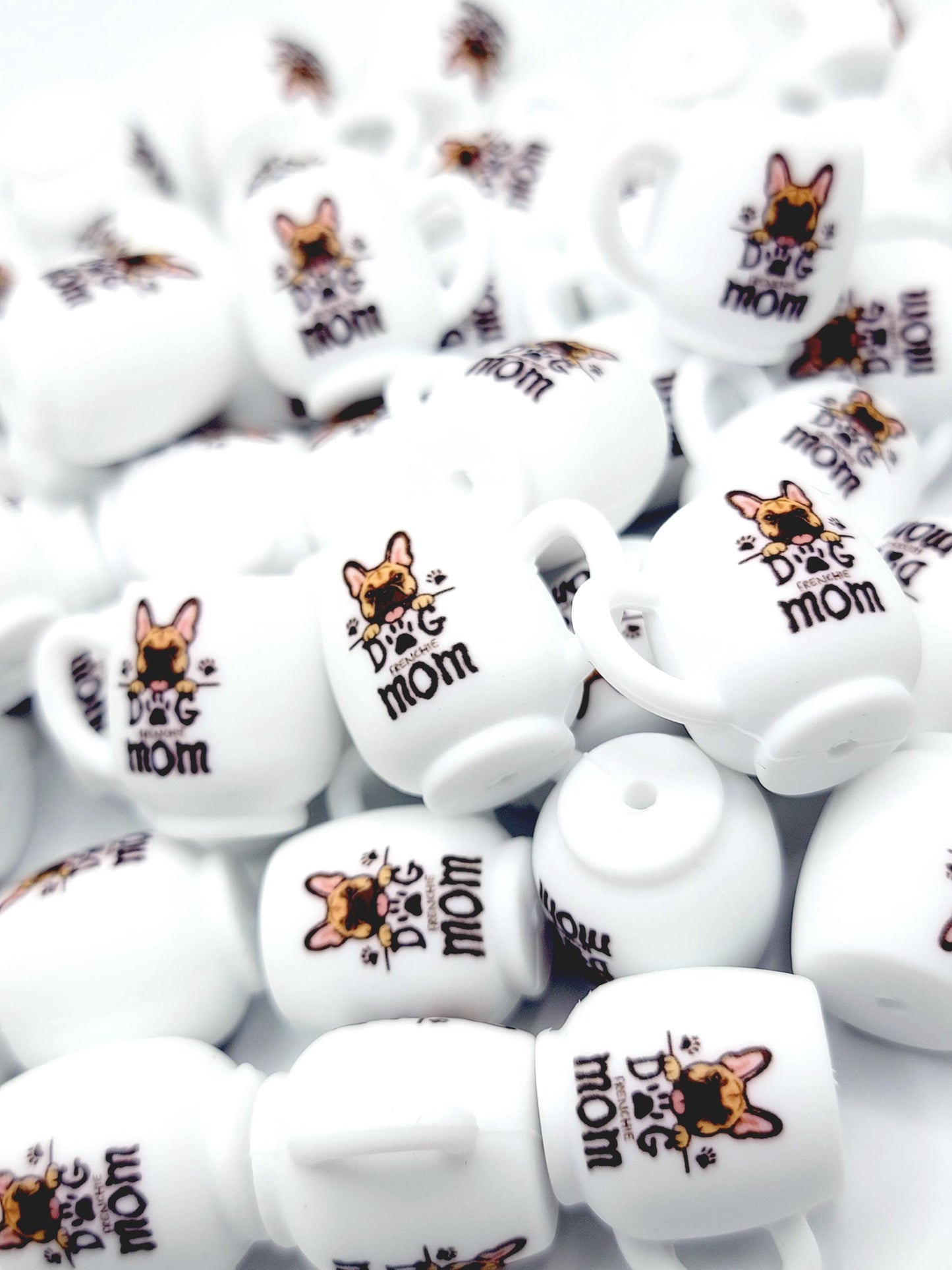 French Bulldog Dog Mom 3D Cup Silicone Focal Bead – Dog Lover Pen Bead (Set of 1, 2 or 5)