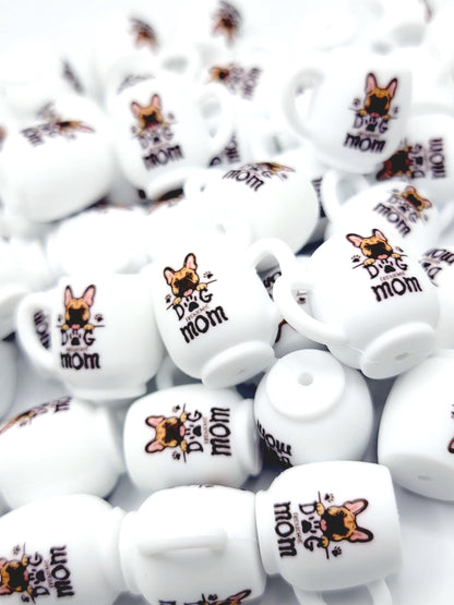 French Bulldog Dog Mom 3D Cup Silicone Focal Bead – Dog Lover Pen Bead (Set of 1, 2 or 5)