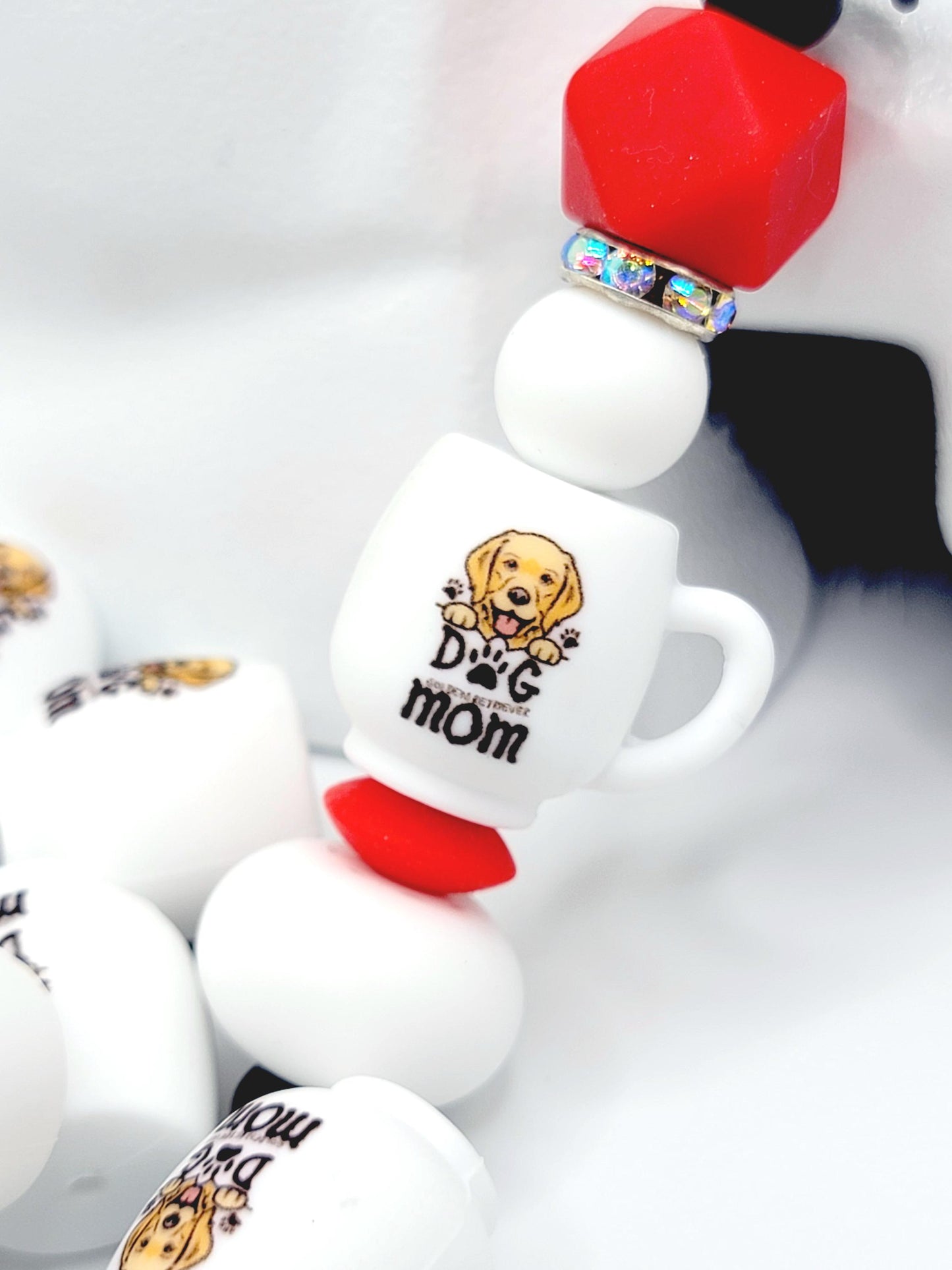 Golden Retriever Dog Mom 3D Cup Silicone Focal Bead – Dog Lover Pen Bead (Set of 1, 2 or 5)