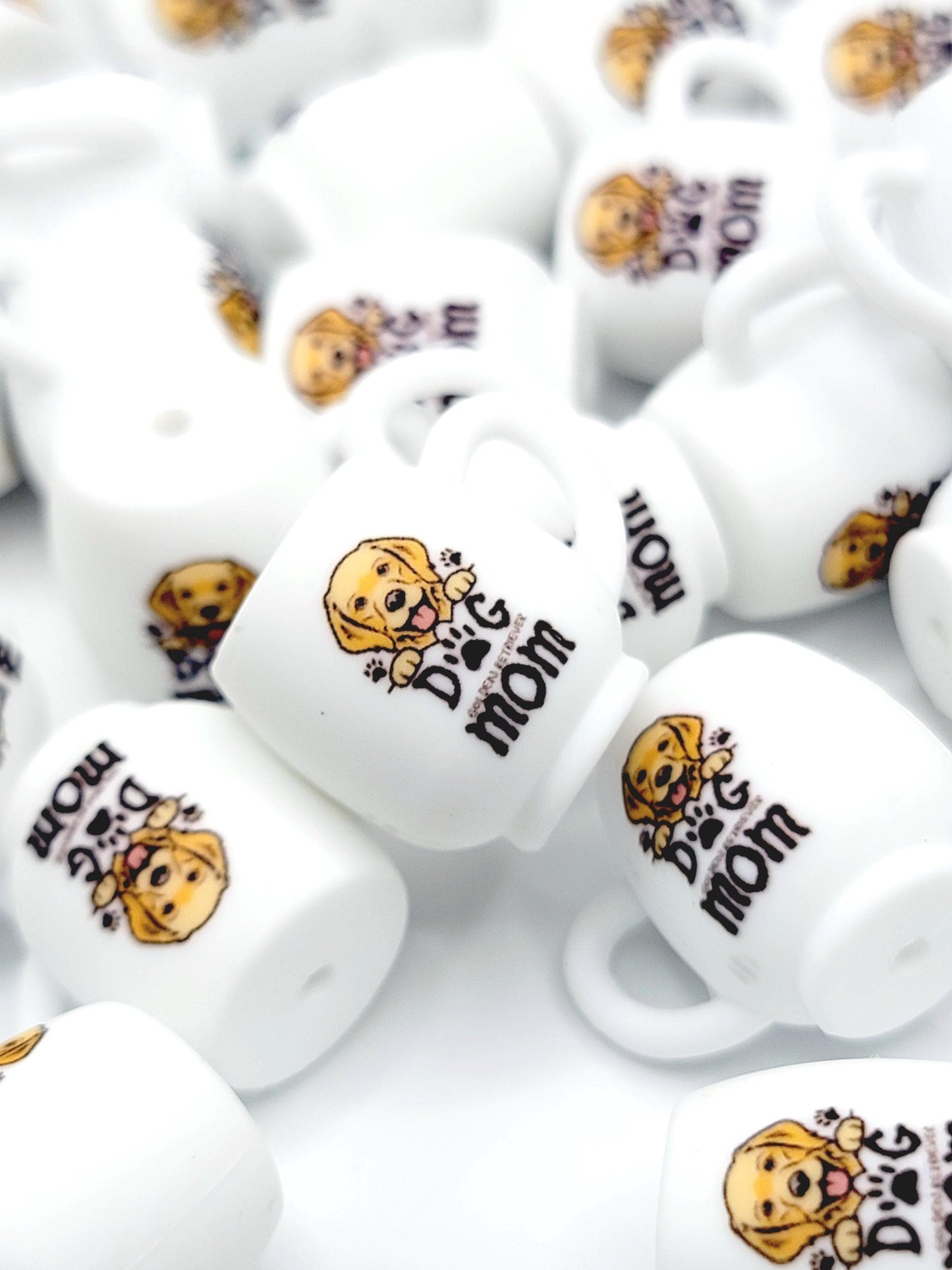 Golden Retriever Dog Mom 3D Cup Silicone Focal Bead – Dog Lover Pen Bead (Set of 1, 2 or 5)