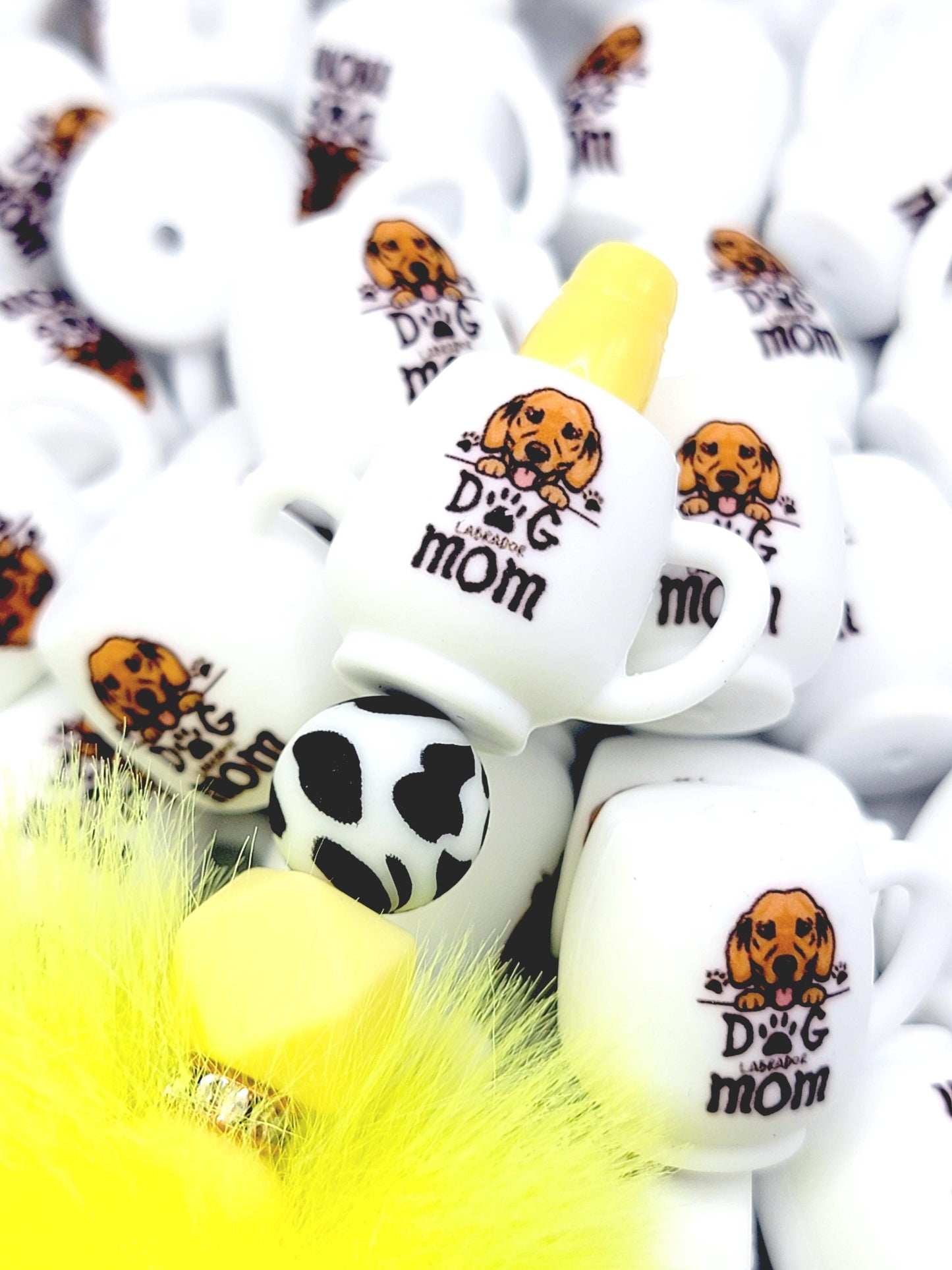 Labrador Dog Mom 3D Cup Silicone Focal Bead – Dog Lover Pen Bead (Set of 1, 2 or 5)