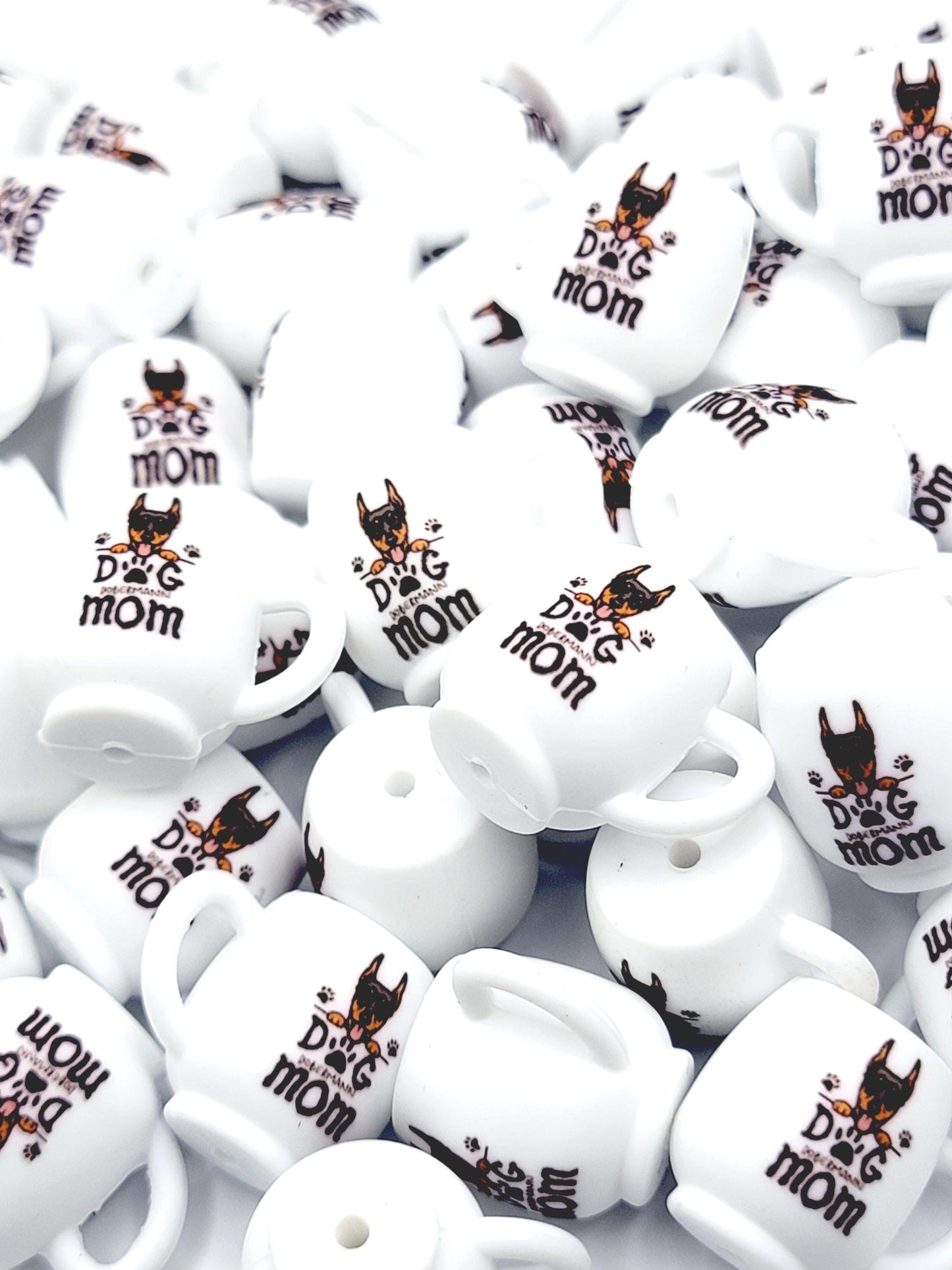 Dobermann Dog Mom 3D Cup Silicone Focal Bead – Dog Lover Pen Bead (Set of 1, 2 or 5)