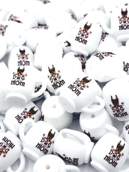 Dobermann Dog Mom 3D Cup Silicone Focal Bead – Dog Lover Pen Bead (Set of 1, 2 or 5)