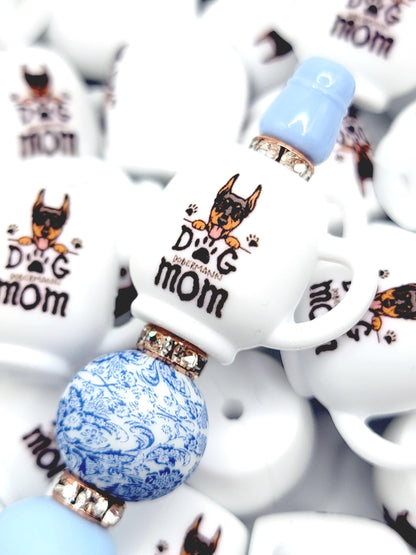 Dobermann Dog Mom 3D Cup Silicone Focal Bead – Dog Lover Pen Bead (Set of 1, 2 or 5)