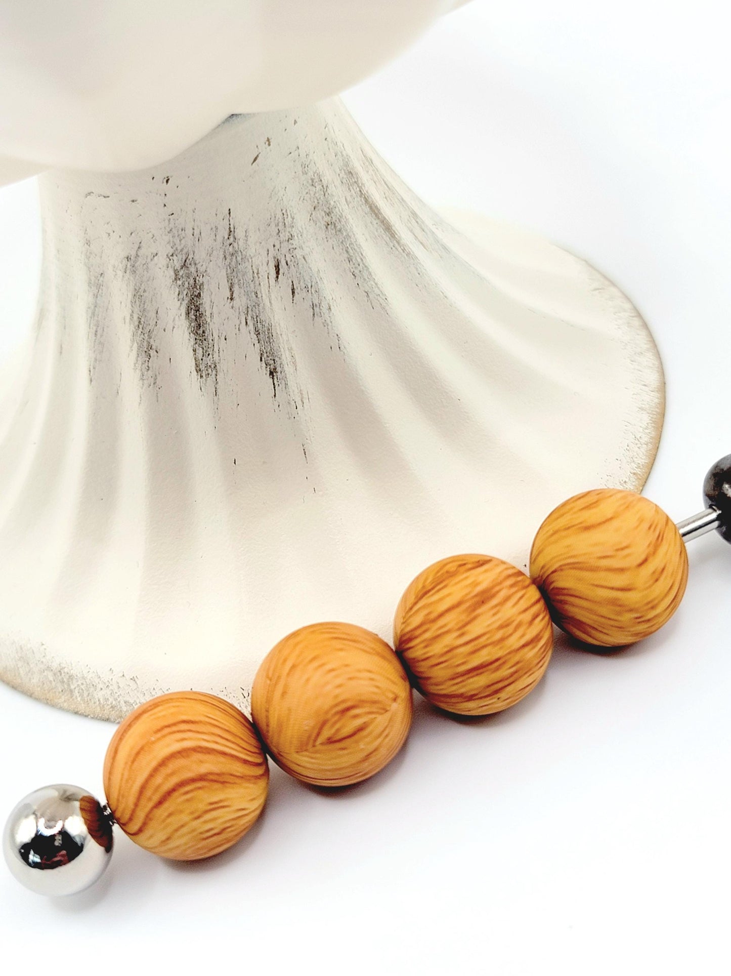15mm Printed Wood Print Silicone Beads – Brown Round Beads for Pens & Wristlets