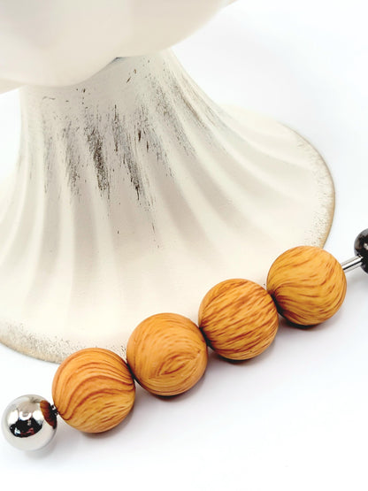 15mm Printed Wood Print Silicone Beads – Brown Round Beads for Pens & Wristlets