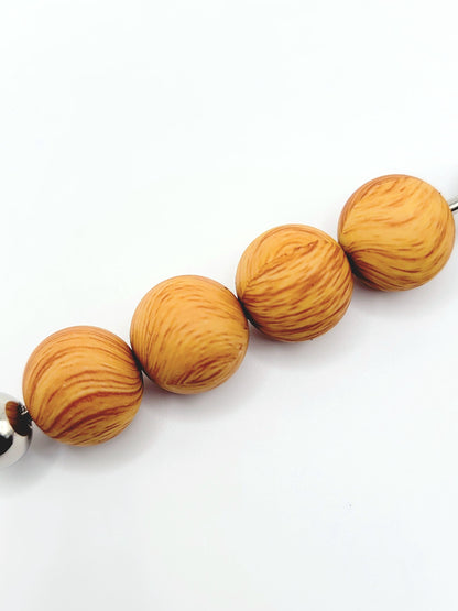 15mm Printed Wood Print Silicone Beads – Brown Round Beads for Pens & Wristlets