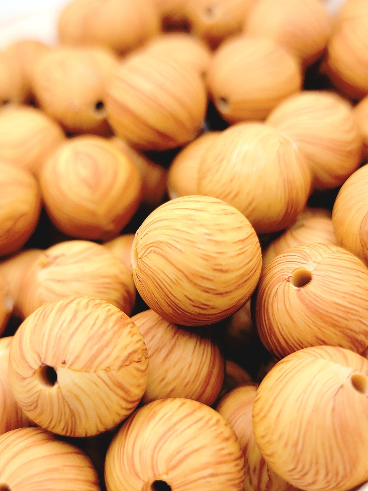 15mm Printed Wood Print Silicone Beads – Brown Round Beads for Pens & Wristlets