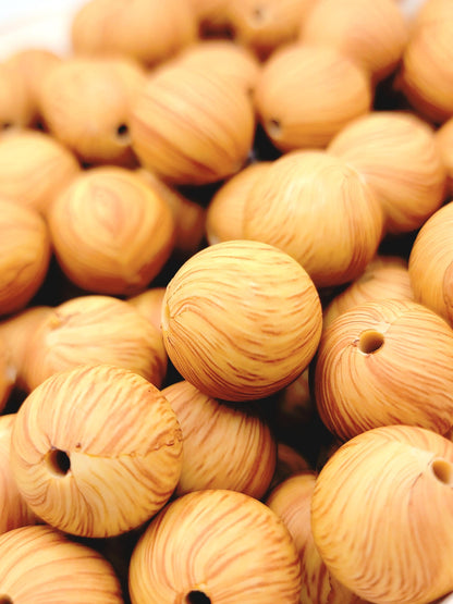 15mm Printed Wood Print Silicone Beads – Brown Round Beads for Pens & Wristlets