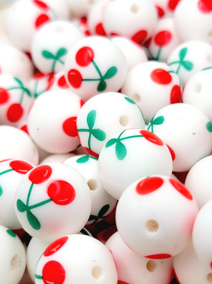 15mm Printed Cherry Print Silicone Bead – Round Fruit Spacer Beads for Pens & Wristlets