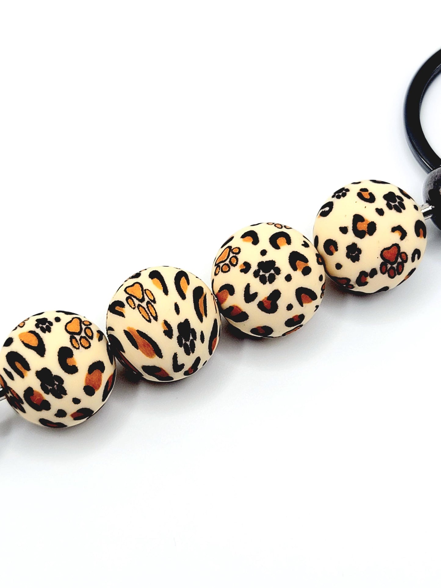 15mm Printed Brown Leopard Paw Print Silicone Bead – Round Pet Beads for Pens & Wristlets