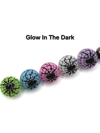 15mm Printed Blue Halloween Spider Web Silicone Beads – Spooky Round Beads for Pens & Wristlets