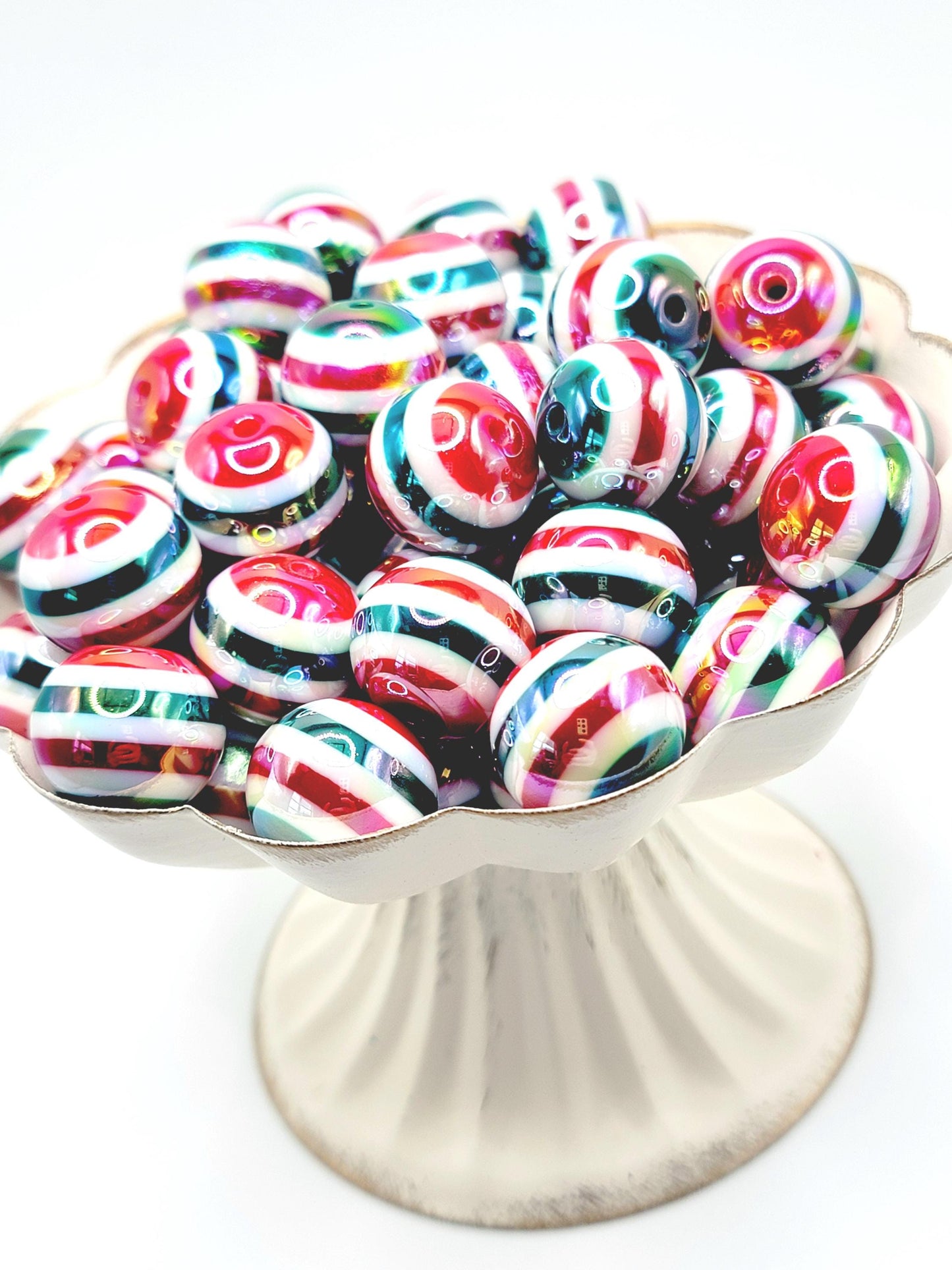 20mm Christmas Stripe Bubblegum Beads (Set of 5) – Holiday Mix