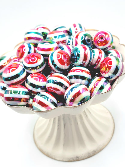 20mm Christmas Stripe Bubblegum Beads (Set of 5) – Holiday Mix