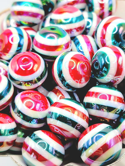 20mm Christmas Stripe Bubblegum Beads (Set of 5) – Holiday Mix
