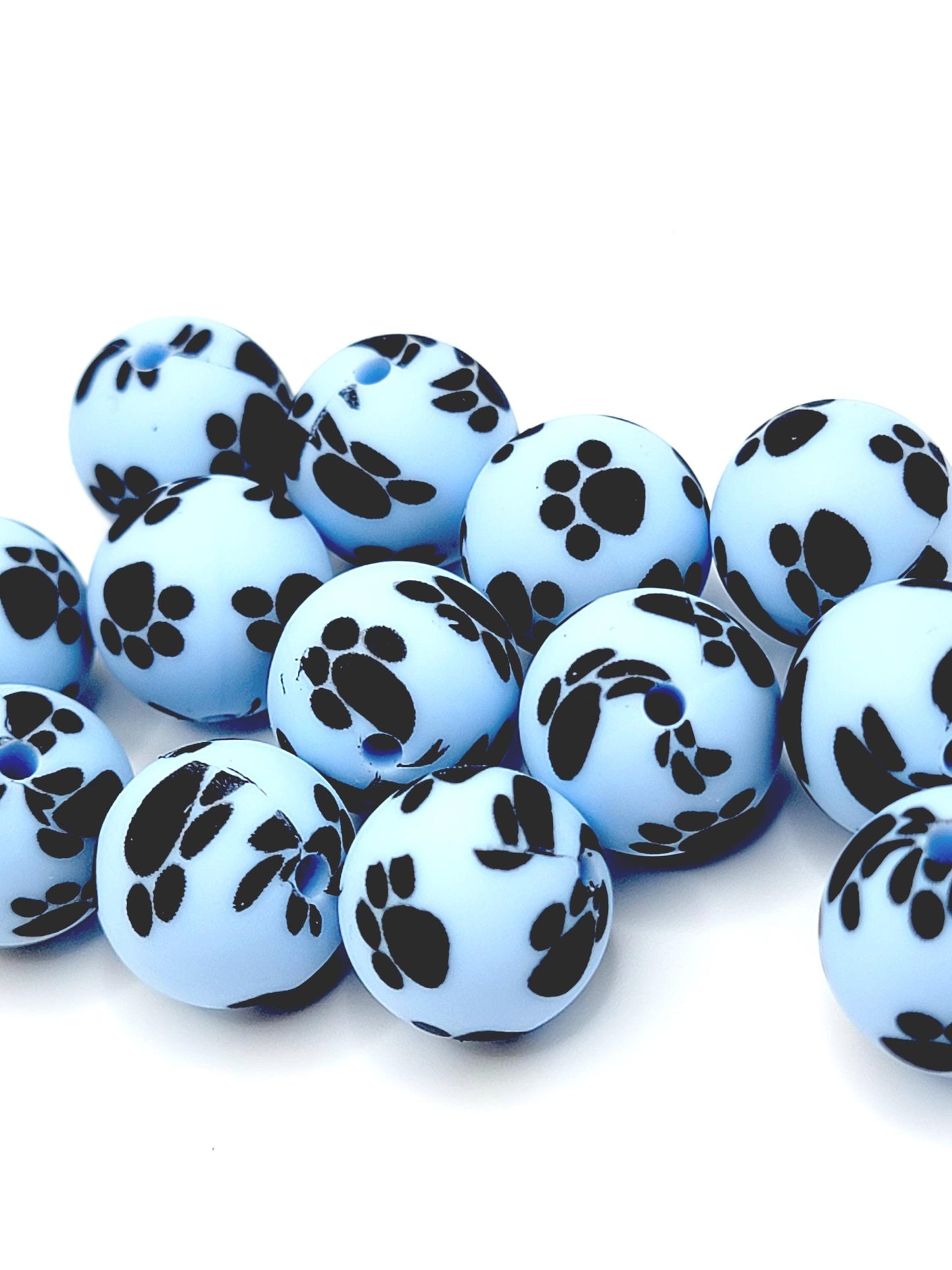 15mm Printed Light Blue Paw Print Silicone Bead – Paw Pet Beads for Pens & Wristlets